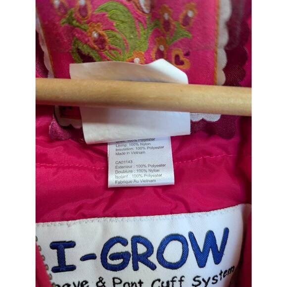 Obermeyer Toddler Girls One-Piece Snowsuit Size 5 – Pink Floral, Faux Fur Hood - Picture 4 of 5